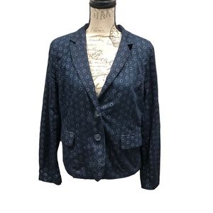 Cynthia Rowley Sz L V-Neck Circle Eyelet Navy Blue 100% Cotton Blazer Jacket EUC